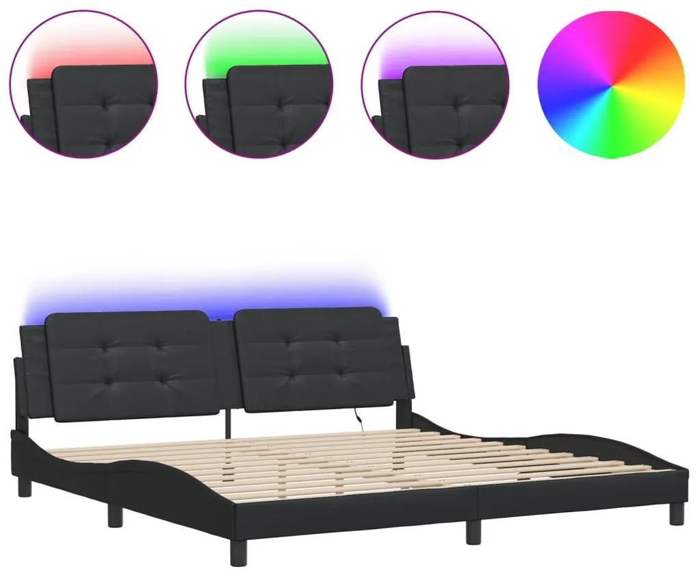 3214131 vidaXL Cadru de pat cu lumini LED, negru, 200x200 cm, piele ecologică