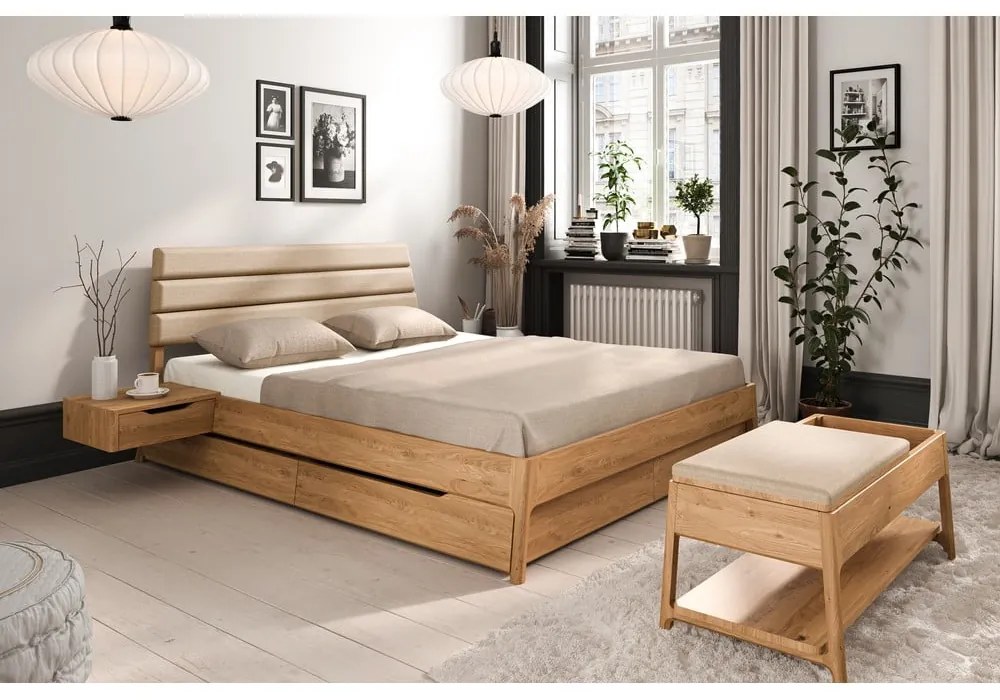 Pat matrimonial în culoare naturală din lemn de stejar 180x200 cm Twig – The Beds