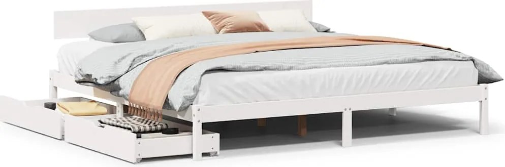 vidaXL Cadru de pat fără saltea, alb, 180x200 cm, lemn masiv pin