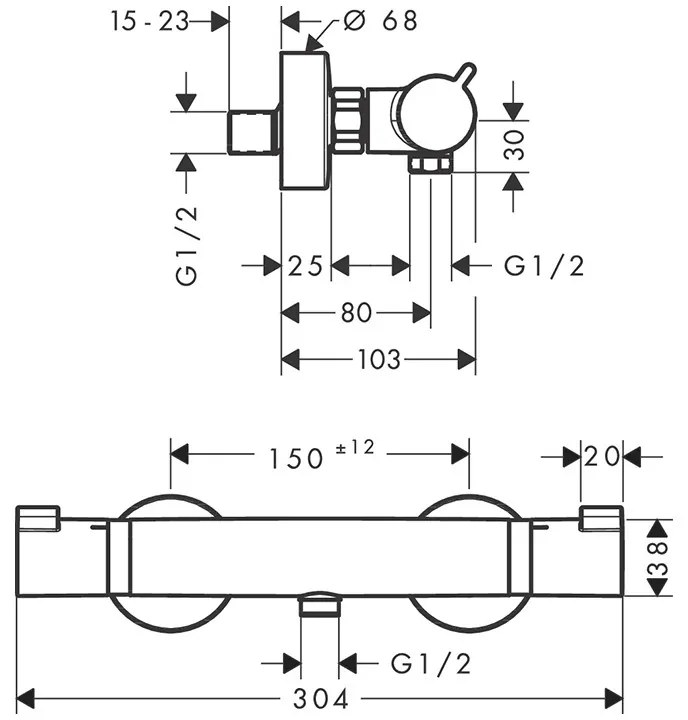 Baterie de duș, Hansgrohe, Ecostat Comfort, termostatată, negru cromat periat, 13116340