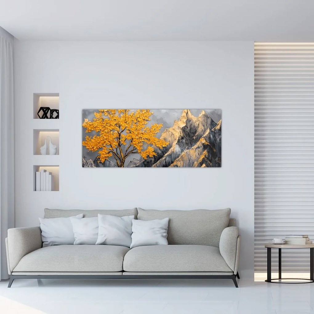 Tablou – Arbore auriu în munți (120x50 cm)