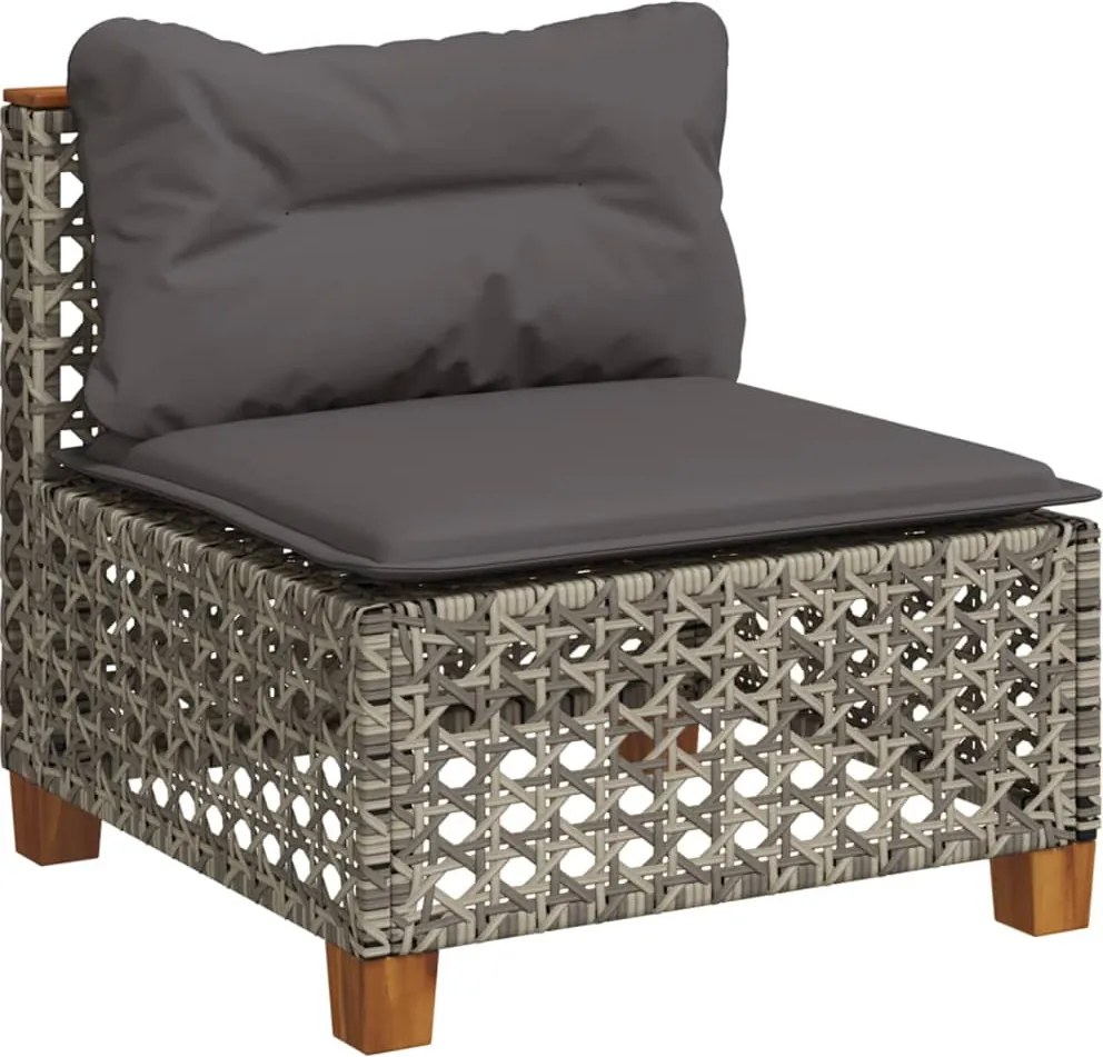 vidaXL Canapea de grădină fără cotiere, cu perne, gri, poliratan