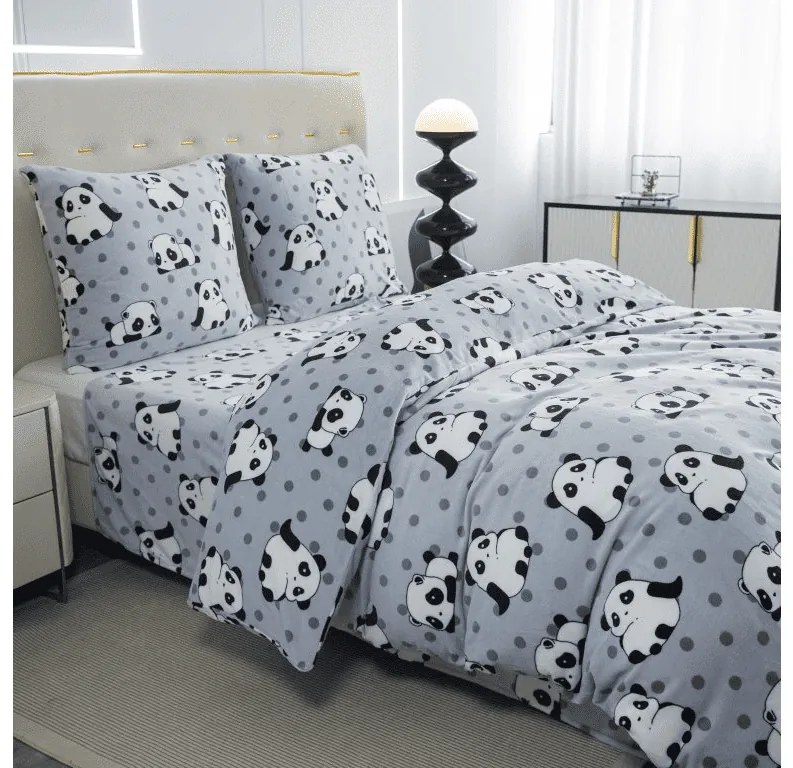 Lenjerie de pat microplus PANDA gri Dimensiune lenjerie de pat: 70 x 90 cm | 140 x 200 cm