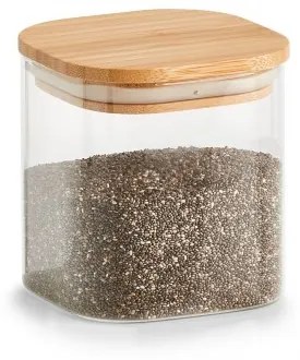 Recipient pentru depozitare cu capac etans, din sticla, Bamboo Square Small Natural, 640 ml, L10xl10xH11 cm