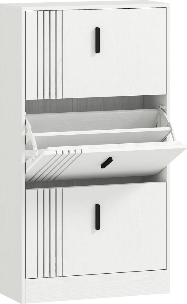 HOMCOM Dulap pentru încălțăminte dulap pantofi cu 3 uși rabatabile 18 perechi capacitate mare din lemn 63 x 24 x 117 cm alb | Aosom Romania
