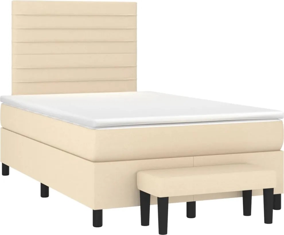 vidaXL Pat continental cu saltea, crem, 120x190 cm, textil