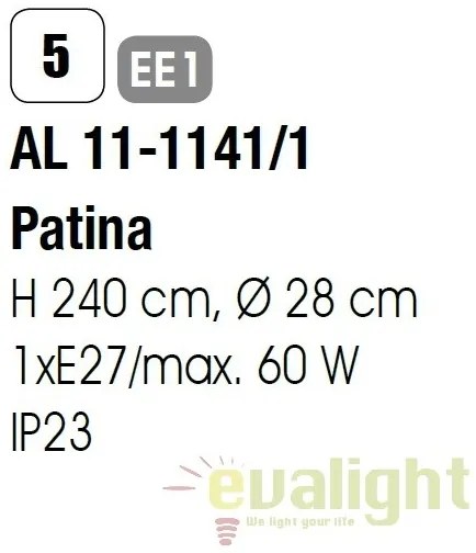 Stalp exterior stil clasic IP23 H240cm Aiko AL 11-1141/1 Patina OR