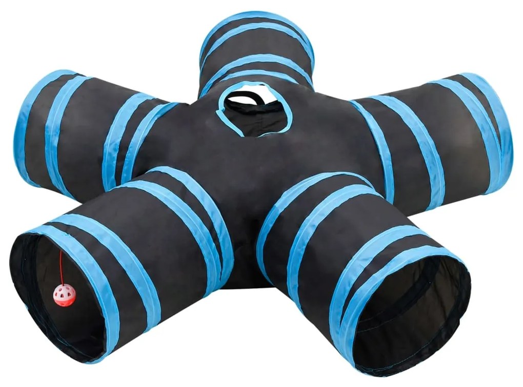 Tunel pentru pisici 5 cai, negru si albastru, 25 cm, poliester