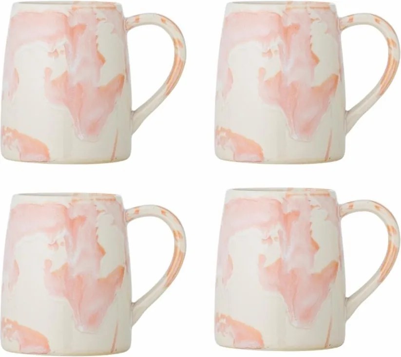 Set 4 căni din ceramică, multicolor, fond crem cu tonuri pastelate, glazură reactivă cu nuanțe unice, 10 x 9 cm, „Winnie”