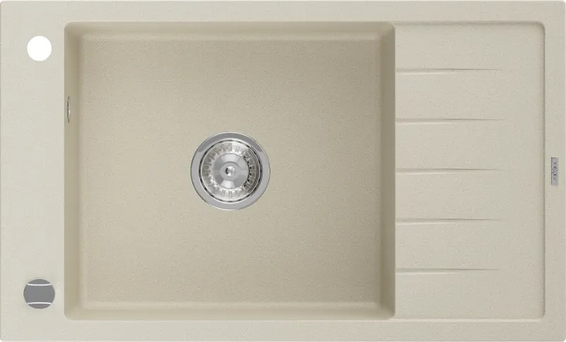 Mexen Elias chiuvetă de bucătărie din granit cu 1 compartiment și scurgător 795 x 480 mm, bej, sifon cromat - 6511791005-69