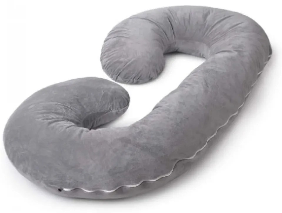 Pernă multifuncțională pentru gravide, C Shape, Husa Catifea, Gri