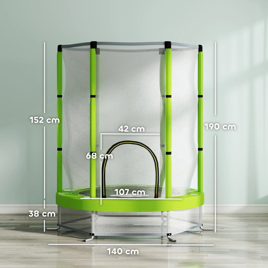 AIYAPLAY Trambulină pentru Copii 3-6 Ani cu Plasă de Siguranță, Փ140x190 cm, Verde | Aosom Romania
