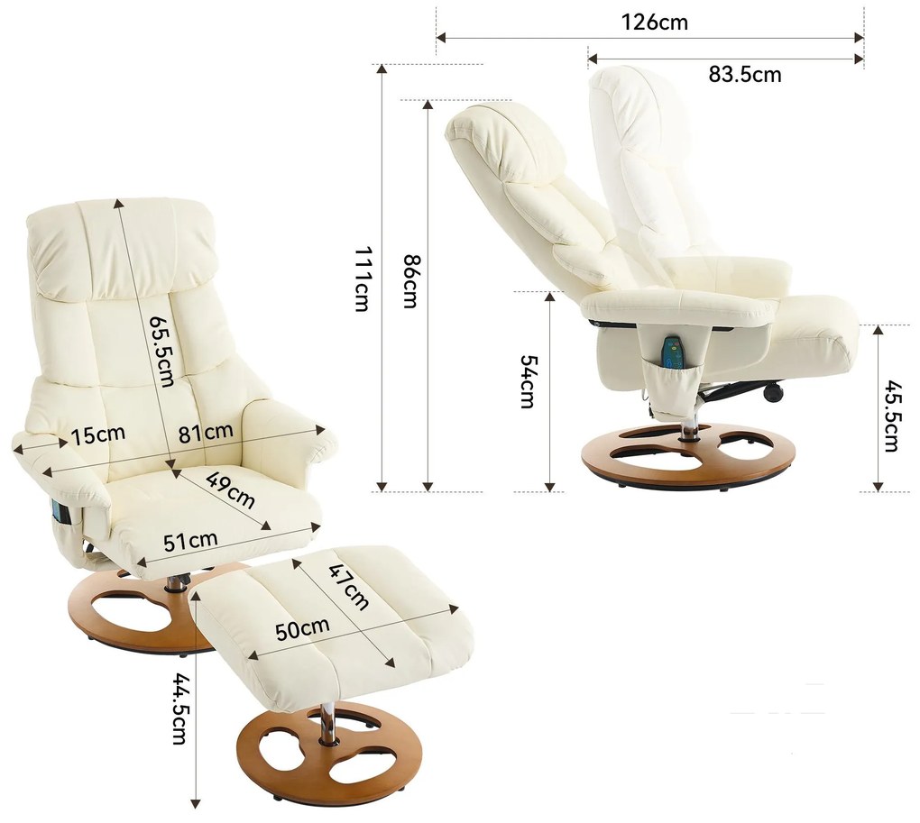 Fotoliu confortabil de relaxare cu funcție de masaj și încălzire, Alb | Aosom Romania