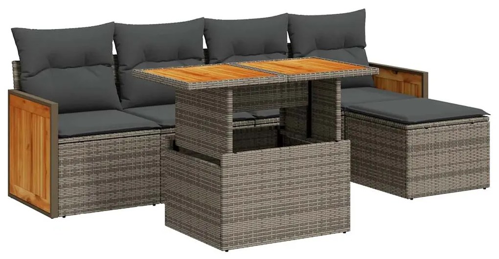 3327700 vidaXL Set mobilier grădină cu perne 6 piese gri poliratan/lemn acacia