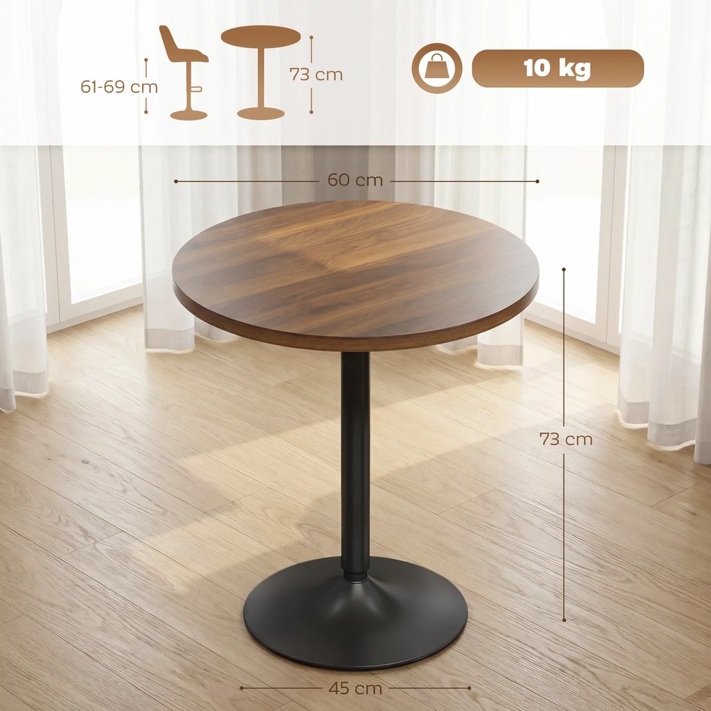 HOMCOM Masă de bar rotundă 60 cm, masă înaltă de bucătărie cu piciorușe antiderapante, pentru bucătărie, living, nuc | Aosom Romania