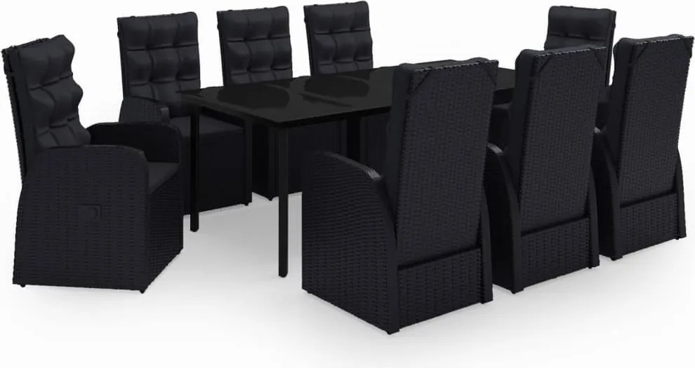 vidaXL Set mobilier de grădină cu perne, 9 piese, negru