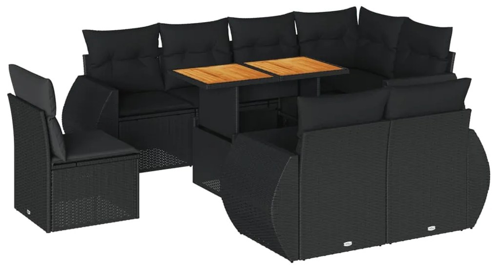 3327275 vidaXL Set mobilier de grădină cu perne, 9 piese, negru, poliratan