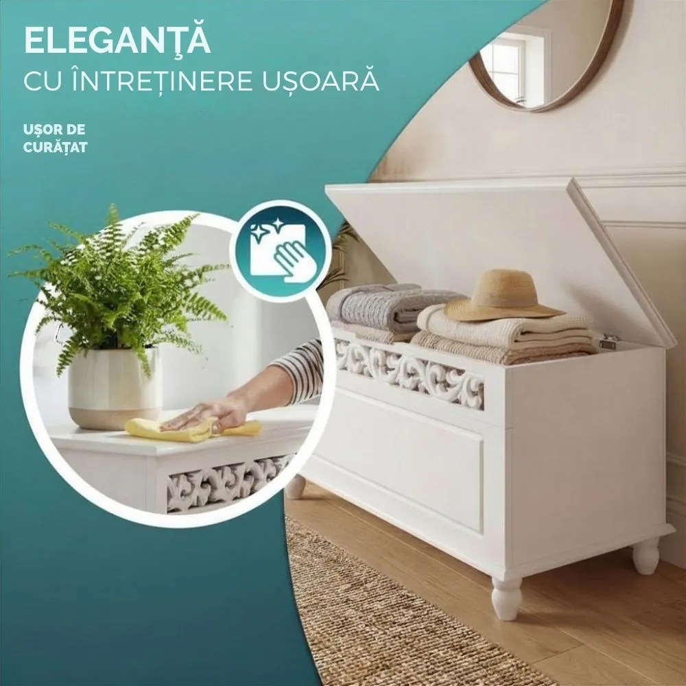 Ladă din lemn JERSEY, 80x40x48cm, alb Casaria
