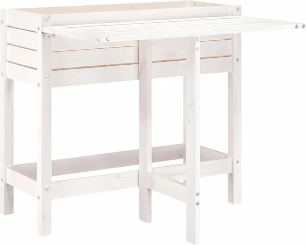 vidaXL Jardinieră de grădină cu blat pliabil alb lemn masiv pin