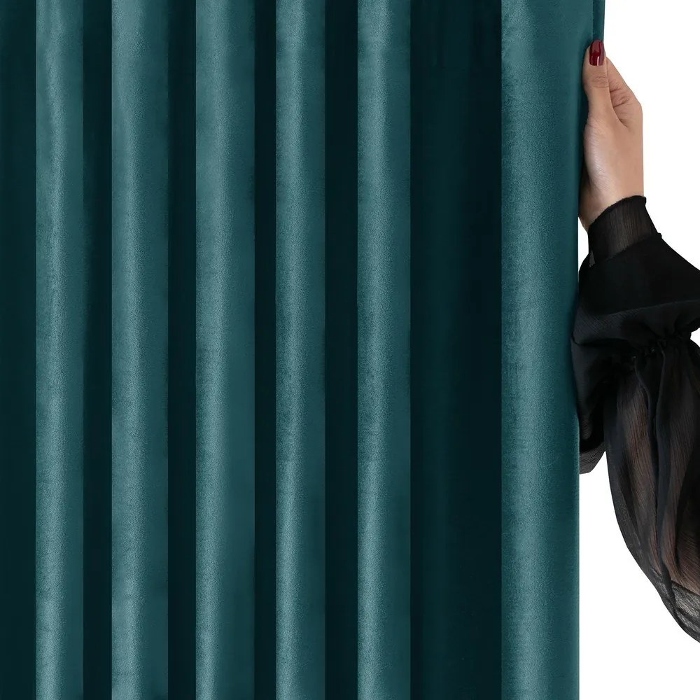 Draperie în culoarea petrolului dimout (semi-opacă) din catifea 265x270 cm Velto – Filumi