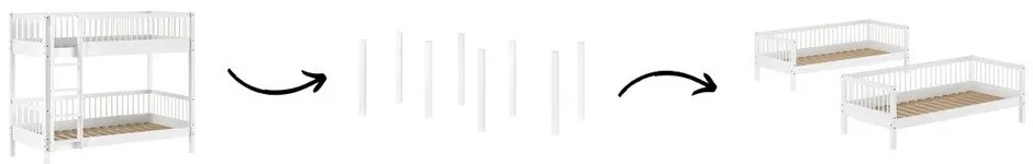 Pat pentru copii alb supraetajat din lemn de fag 90x200 cm Forrest – Vipack