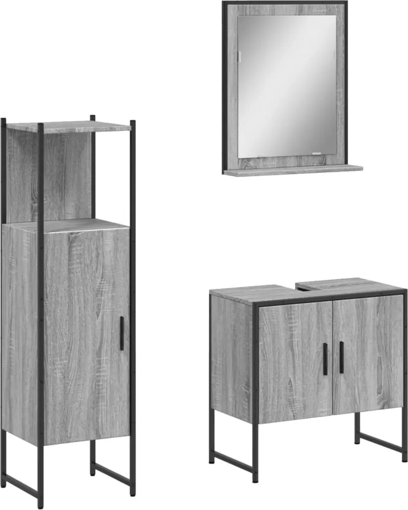 vidaXL Set dulapuri de baie, 3 piese, gri sonoma, lemn prelucrat