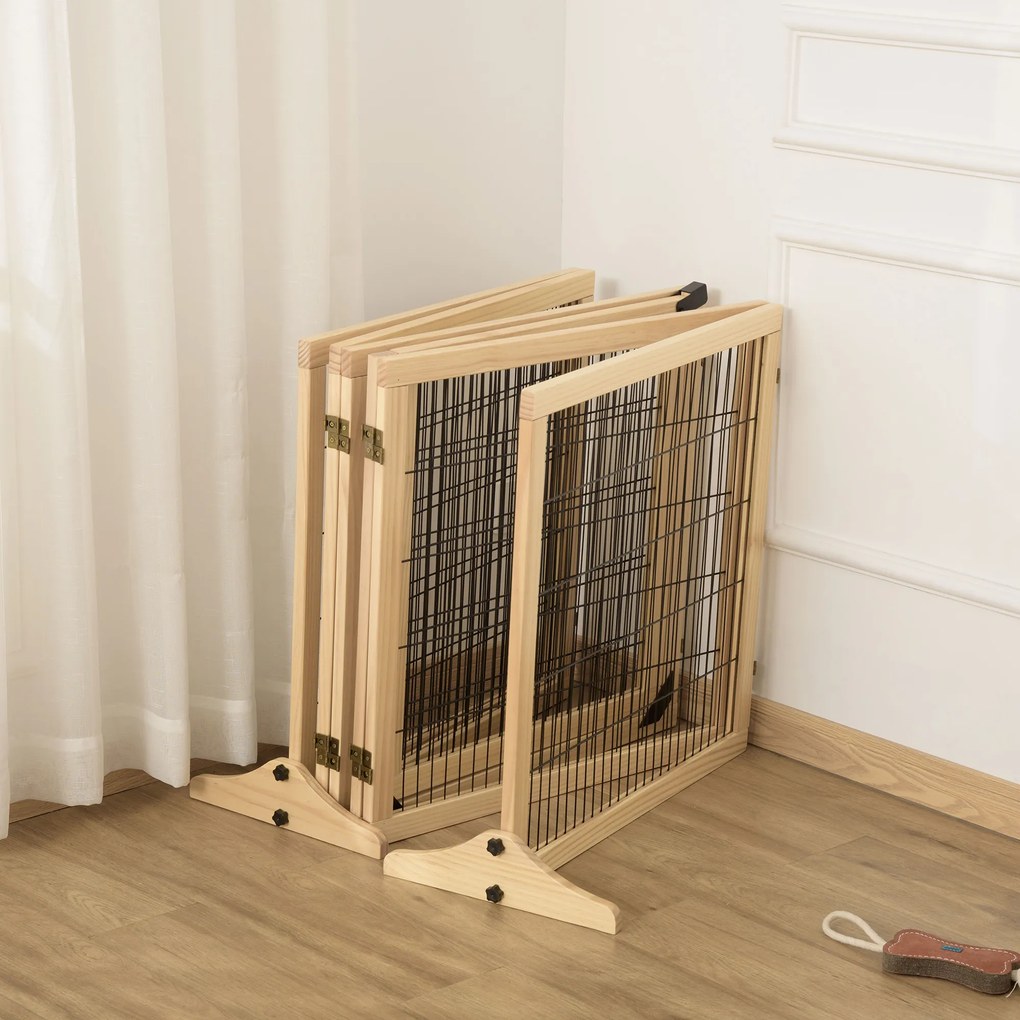 PawHut Barieră pentru animale de companie din lemn de pin, pliabilă 432 x 36 x 70 cm, natural | Aosom Romania
