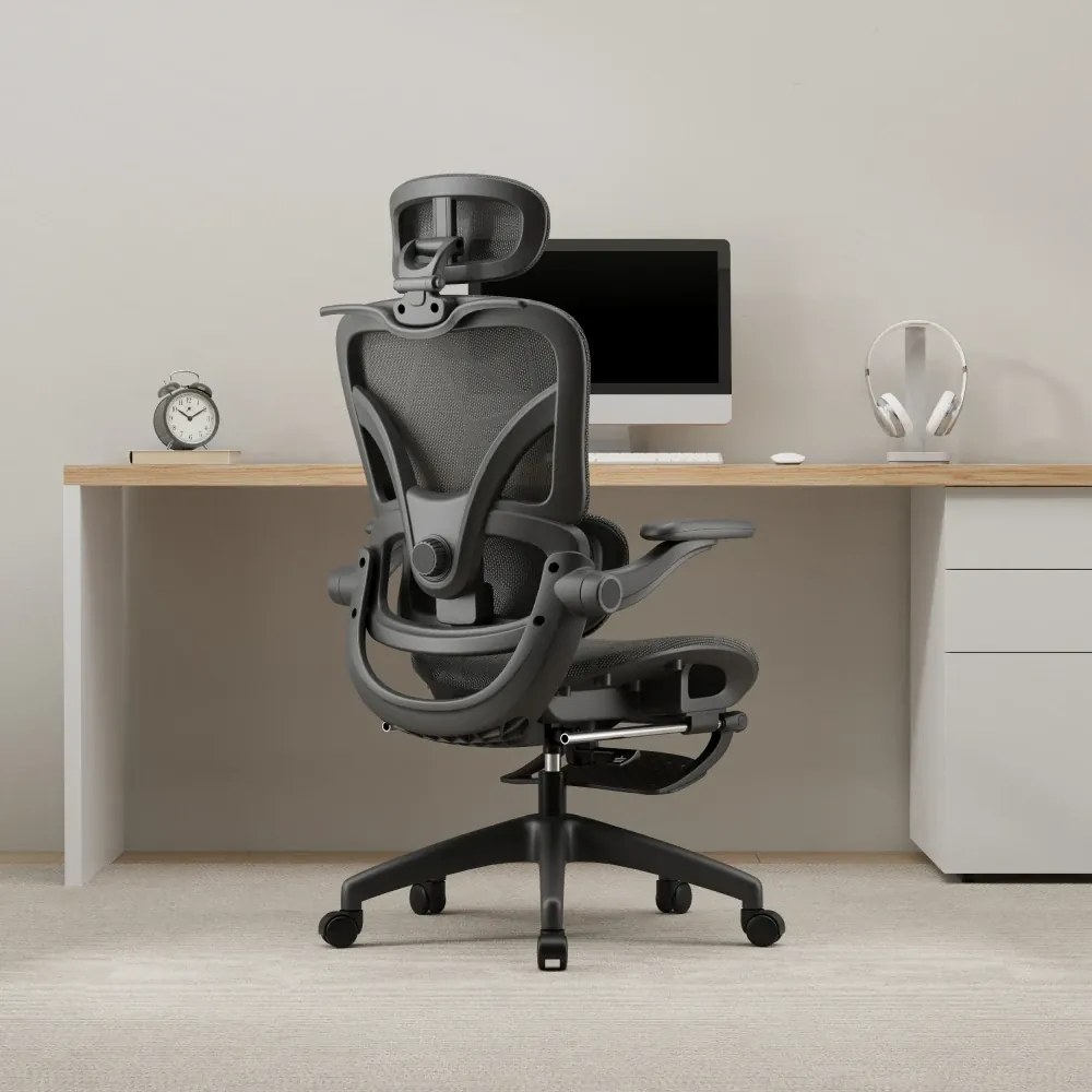 RESIGILAT- ErgoVision Pro – Scaun Ergonomic, Suport Lombar Reglabil, Umeras, Cotiere Rabatabile, Suport pentru Picioare, Mesh, Negru