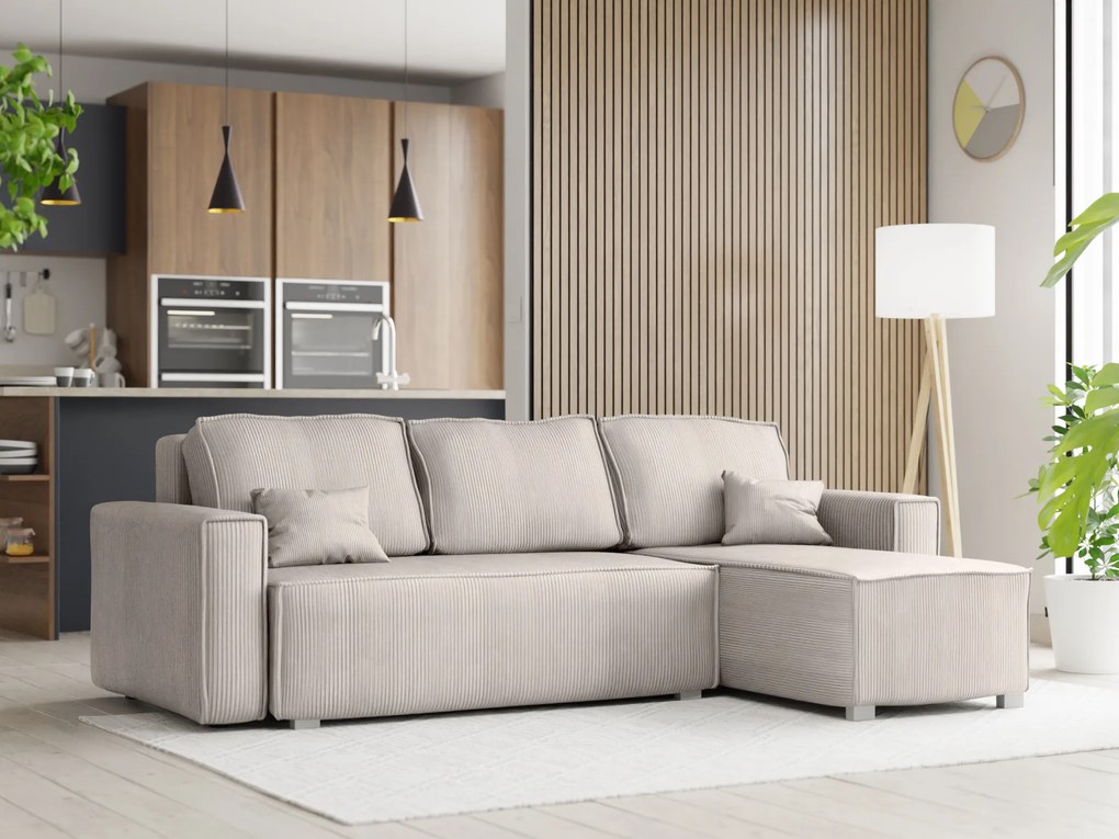 OFERTA Canapea coltar deschisa bej deschis SMART COSARO, bidirectionala + 2 pernite GRATUIT II. calitate