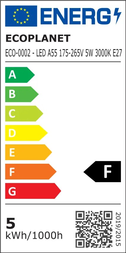 Set 10 buc - Bec LED Ecoplanet, E27, 5W (40W), 450 LM, F, lumina calda 3000K, Mat Lumina calda - 3000K, 10 buc