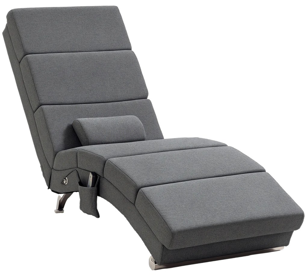 HOMCOM Fotoliu relax salon cu masaj și încălzire, șezlong cu telecomandă și pernă, material din in, gri | Aosom Romania