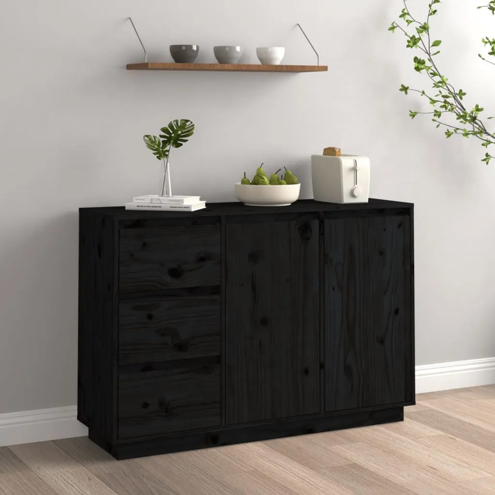 813808 vidaXL Servantă, negru, 111x34x75 cm, lemn masiv de pin
