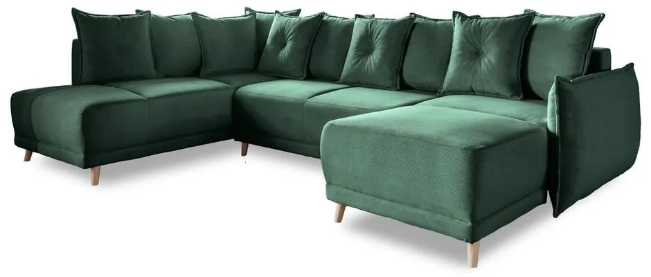 Colțar verde extensibil cu tapițerie din catifea reiată (colț stânga/în formă de "U") Lazy Lukka – Miuform