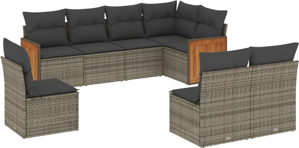 vidaXL Set canapele de grădină cu perne, 8 piese, gri, poliratan