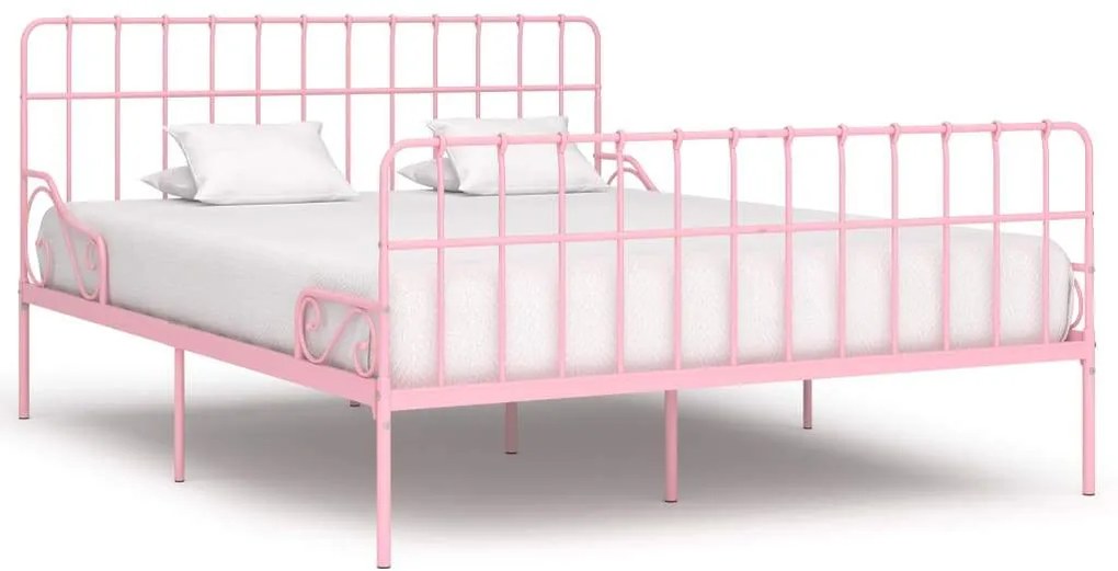 Cadru de pat cu baza din sipci, roz, 180 x 200 cm, metal