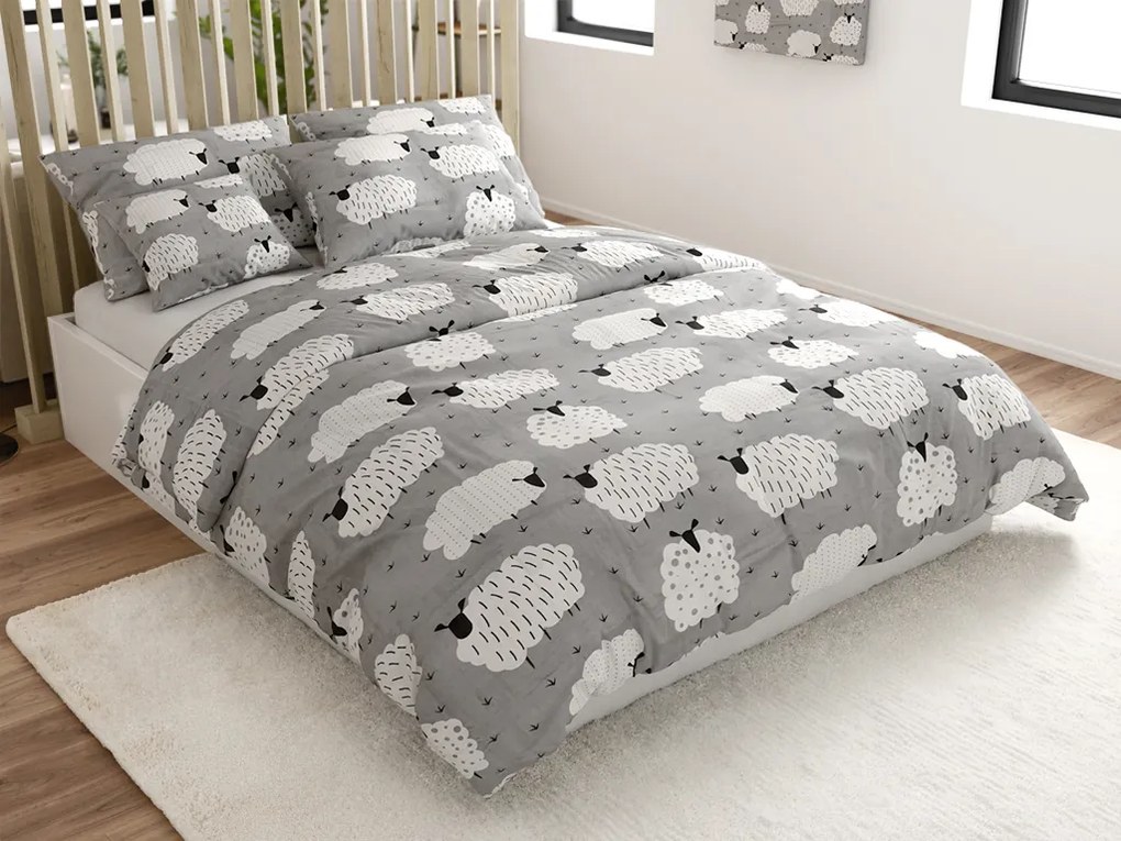 Lenjerie de pat din bumbac SHEEP POLY gri Dimensiune lenjerie de pat: 70 x 90 cm | 140 x 200 cm
