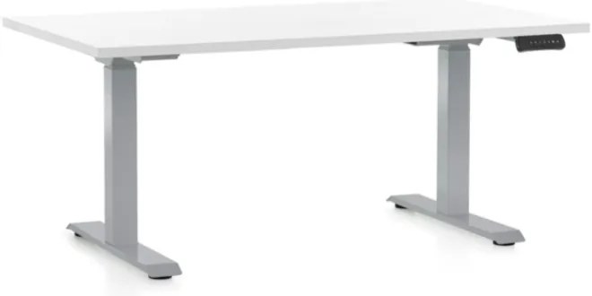 Masa inaltime reglabila OfficeTech D, 140 x 80 cm, bază gri, alb