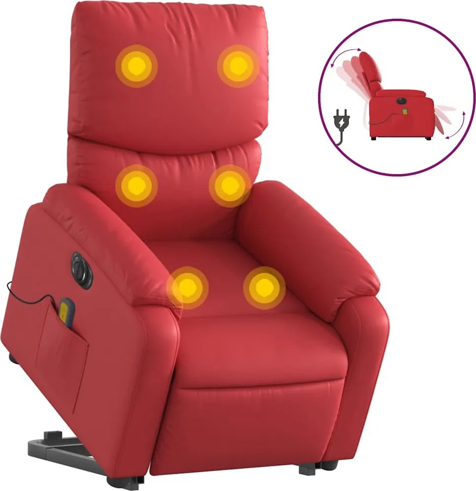 vidaXL Fotoliu electric masaj rabatabil cu ridicare, roșu