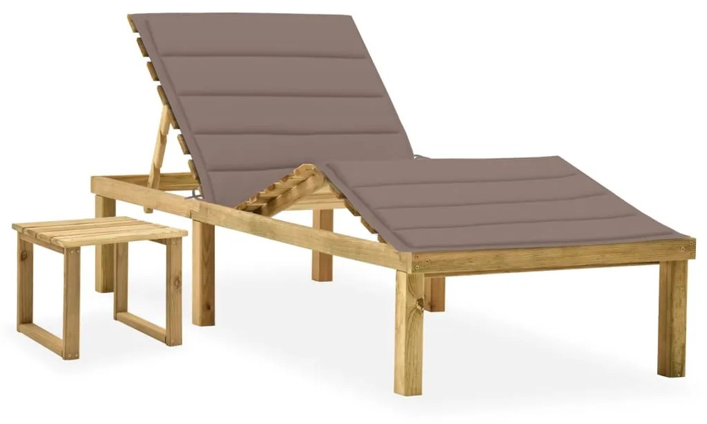 vidaXL Șezlong de grădină cu masă și pernă, lemn de pin tratat