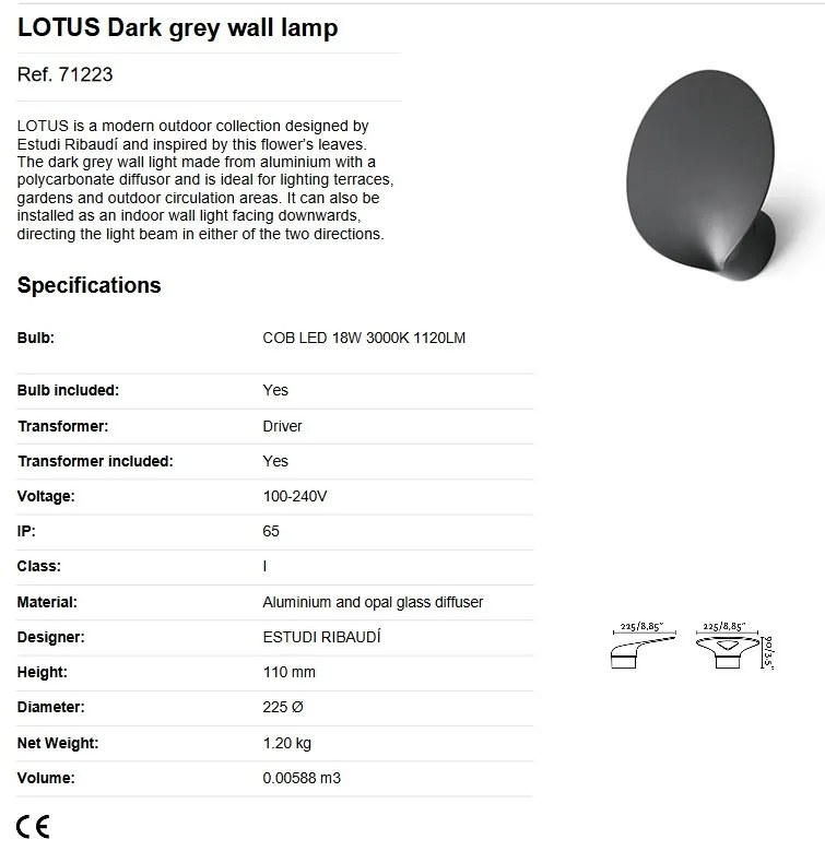 Aplica LED moderna de exterior ambientala IP65 LOTUS gri