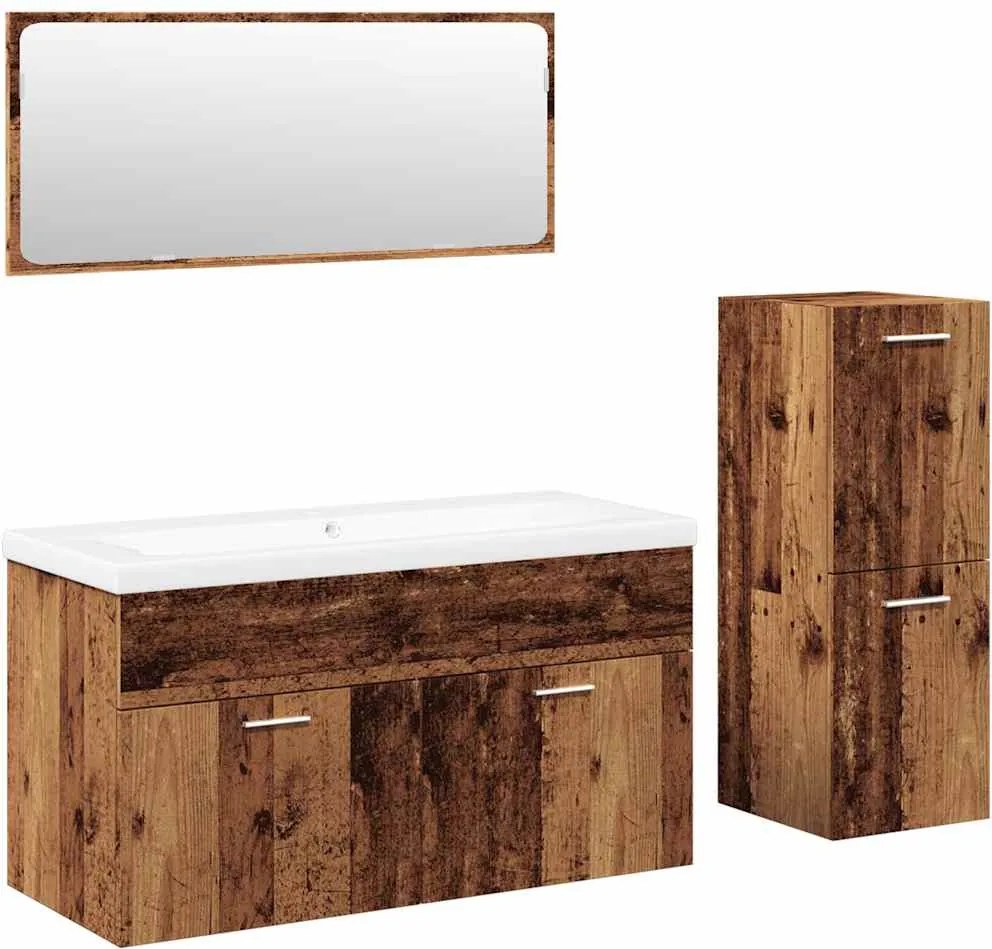 vidaXL Set mobilier de baie, 4 piese, lemn vechi, lemn prelucrat
