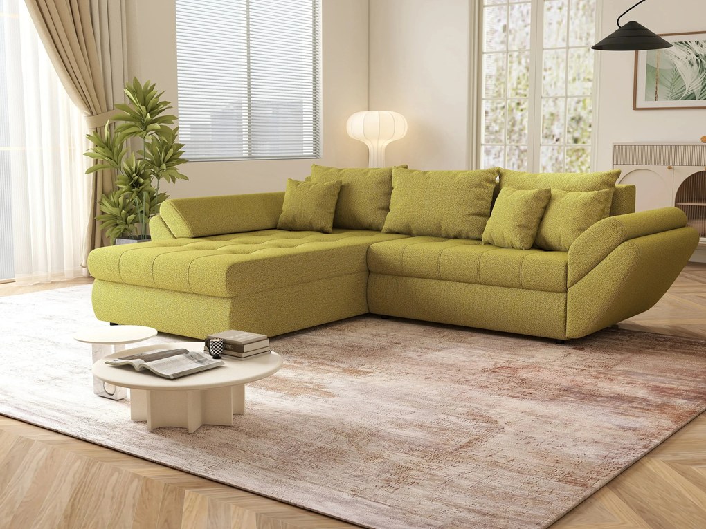 Colțar extensibil dumonde cu ladă de depozitare si sezut confortabil din spuma high-density, Loana Enjoy Green 270x185 cm