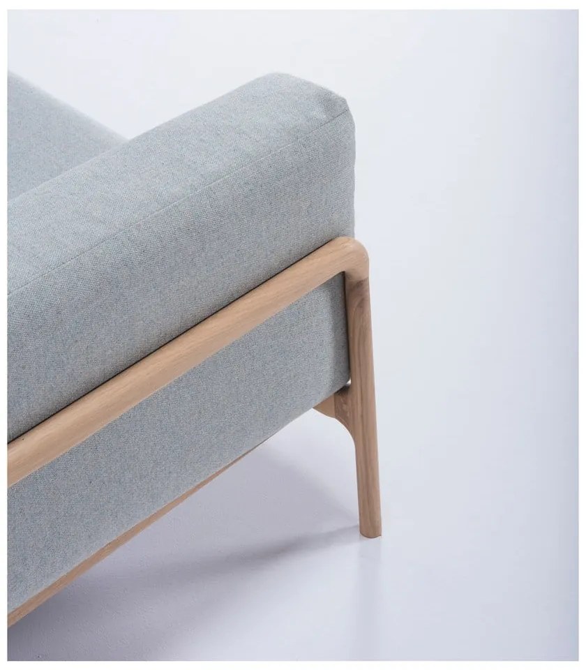 Canapea cu structură din lemn de stejar Gazzda Fawn, 210 cm, albastru - gri