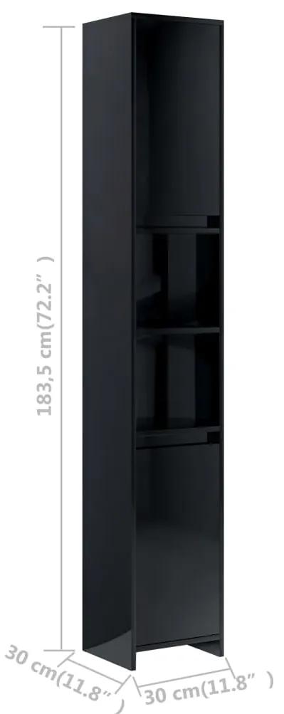 Dulap de baie, negru extralucios, 30x30x183,5 cm, PAL negru foarte lucios, Fara maner, 1