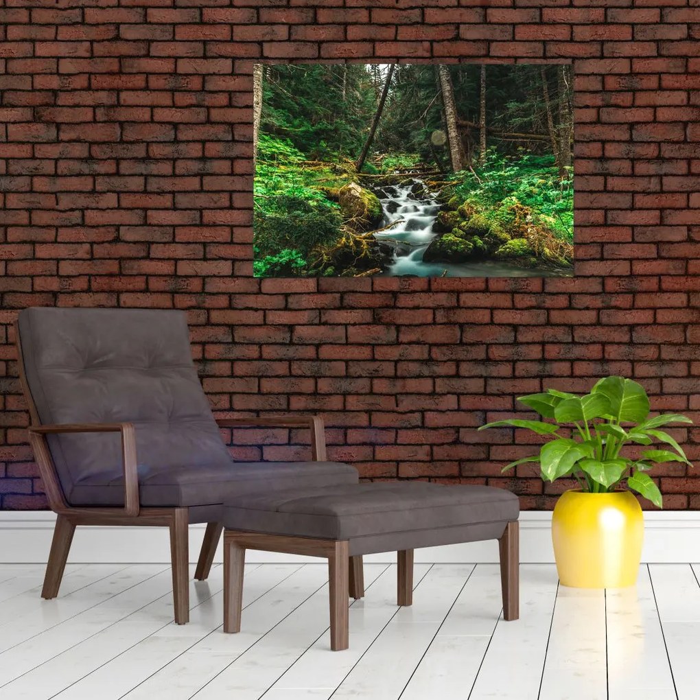Tablou cu pârău în pădure (90x60 cm)