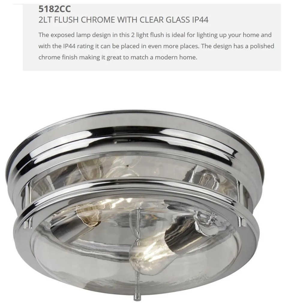 Plafoniera pentru baie IP44 35cm Glasgow crom 5182CC SRT
