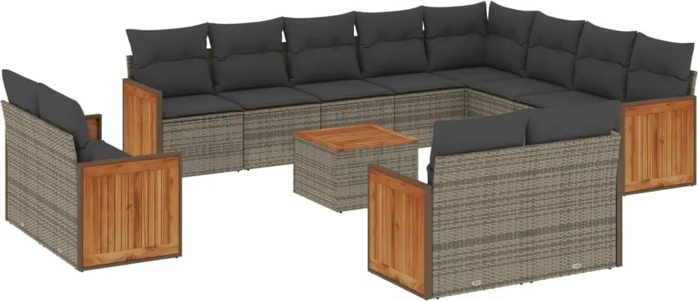 vidaXL Set mobilier de grădină cu perne, 13 piese, gri, poliratan