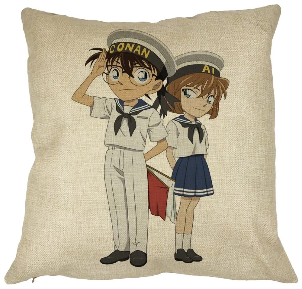 Perna Decorativa cu Detective Conan 2, 40x40 cm, Husa Detasabila, Burduf