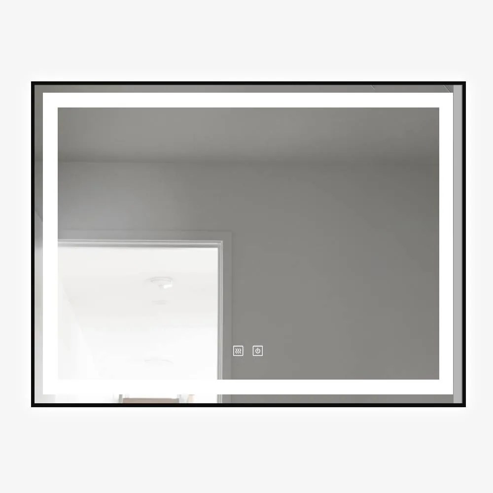 Oglindă LED Dreptunghiulară (80x60 cm), 3 Moduri Iluminare (Lumină Rece, Naturală, Caldă), Intensitate Reglabilă, Funcție Dezaburire, Ramă Aluminiu, Control Tactil (Touch)