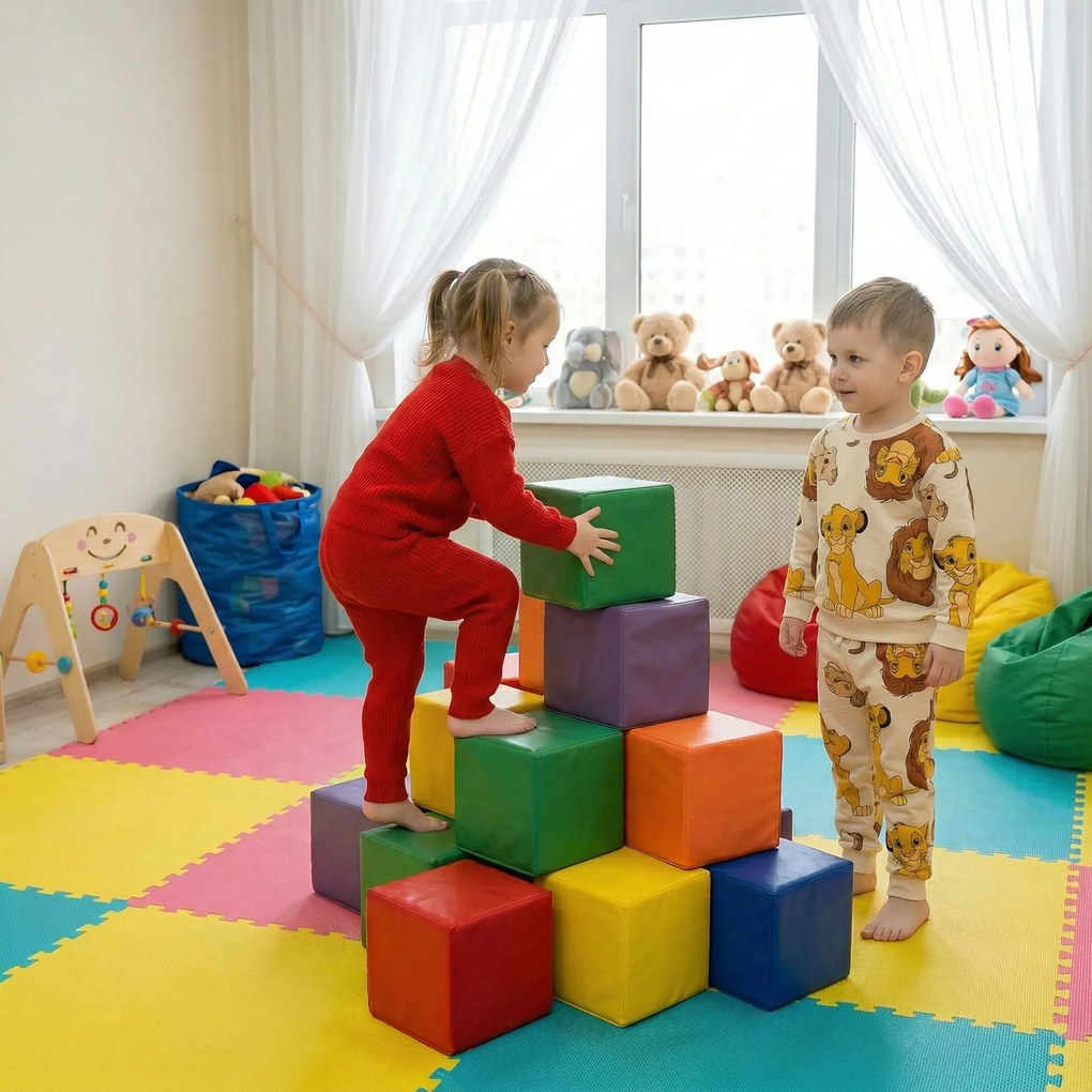 Set HOMCOM 12 Cuburi Moi fara Ftalati, Joc Educativ pentru Copii peste 2 ani, 20x20x20cm, Multicolor | Aosom Romania